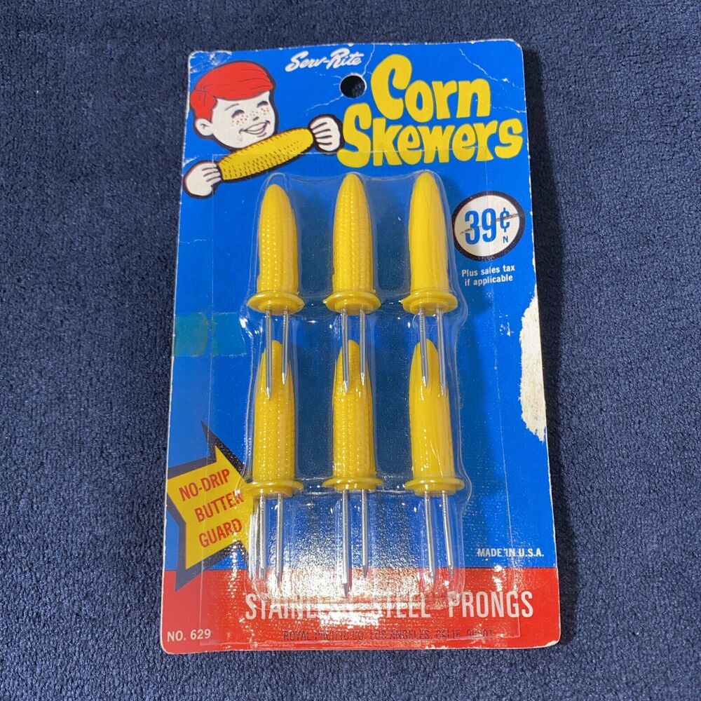 6 Vintage SERV-RITE Corn Skewers #629 W/ No Drip Butter Guard New In Package USA